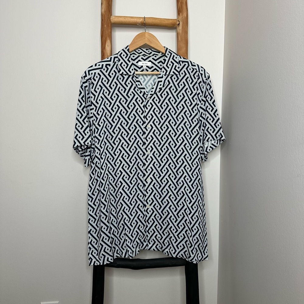 Reiss Black and White Geometric Casual Button Down Shirt